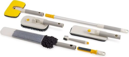 Picture of Joseph Joseph CleanTech 6-Piece Cleaning Set with Extension Handle, Includes: Glass Cleaner w/Squeegee, Tile Scrubber, Grout Brush, Surface Cleaner and Duster with Telescopic Pole for Ceiling Fan