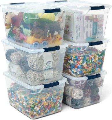 Picture of Rubbermaid Cleverstore Clear 32 Qt, 6 Pack Stackable Plastic Storage Bins with Lids, Great for Closet and Laundry Storage, Organizing in the Home