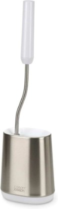 Picture of Joseph Joseph Flex Lite Silicone Toilet Brush with Slimline Holder Set, Flexible Head, drip, Anti-Clog deep Clean - Stainless Steel