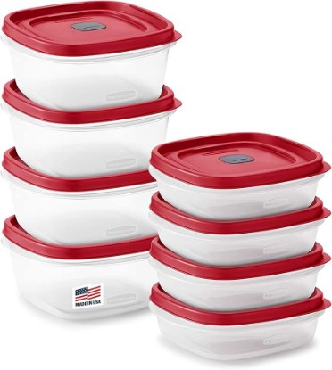 Picture of Rubbermaid 16-Piece BPA-Free Plastic Food Storage Set, Red Vented Lids - Microwave, Dishwasher Safe: Perfect for Meal Prep, Leftovers, and Kitchen Organization