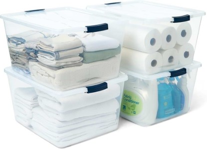 Picture of Rubbermaid Cleverstore 71 Qt Clear Storage Bins with Lids, 4-Pack, Stackable, BPA-Free, Made in USA