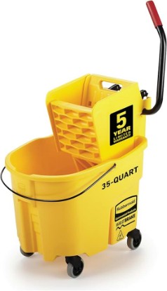 Picture of Rubbermaid Commercial Products WaveBrake 35 Qt. Side-Press Mop Bucket and Wringer Combo on Wheels Yellow for Professional/Industrial/Business Heavy-Duty Floor Cleaning/Mopping