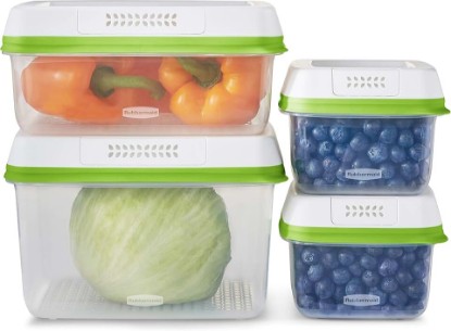 Picture of Rubbermaid FreshWorks Produce Saver, Medium and Large Storage Containers, 8-Piece Set, Set of 4, Med & Lg, Clear