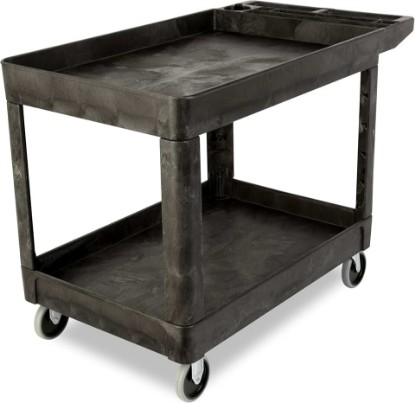 Picture of Rubbermaid Commercial Products 2-Shelf Utility/Service Cart, Medium, Black, Lipped Shelves, Ergonomic Handle, 500 lbs. Capacity, for Warehouse/Garage/Cleaning/Manufacturing