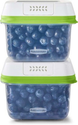 Picture of Rubbermaid 2114738 FreshWorks Saver, Medium Short Produce Storage Containers, 2-Pack, 4.6 Cup, Clear