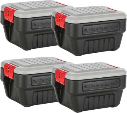 Picture of Rubbermaid ActionPacker®️ 8 Gal Lockable Storage Box Pack of 4, Outdoor, Industrial, Rugged, Grey and Black GreenCircle Certified: Recycled Content