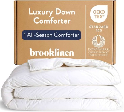 Picture of Brooklinen All-Season Canadian Down Comforter, Luxury Medium Warmth Duvet Insert, 100% Cotton Sateen Shell, Fluffy Year-Round Bedding, Baffle Box, Secure Duvet Loops - Full/Queen