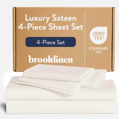 Picture of Brooklinen Luxury Sateen 4 Piece Sheet Set - 100% Cotton Bed Sheets, Soft & Durable King Size Sheets Set in Cream, Oeko-TEX Certified Bedding Set, 1 Fitted Sheet, 1 Flat Sheet, 2 Pillowcases