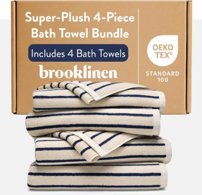 Picture of Brooklinen Super-Plush 100% Turkish Cotton Bath Towels - Set of 4-770 GSM, Highly Absorbent, Machine Washable, Perfect Bath Towel Set for Home & Bathroom (30" x 58",Striped Abyss)