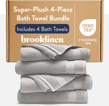 Picture of Brooklinen Super-Plush 100% Turkish Cotton Bath Towels - Set of 4-770 GSM, Highly Absorbent, Machine Washable, Perfect Bath Towel Set for Home & Bathroom (30" x 58", Pewter Grey)