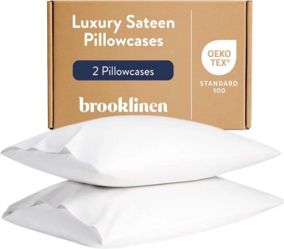 Picture of Brooklinen Luxury Sateen Pillowcases - Set of 2, 100% Long Staple Cotton with Envelope Closure, Smooth Fabric, Soft & Durable, Machine Washable - Standard Size (White)