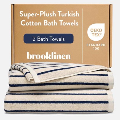 Picture of Brooklinen Super-Plush 100% Turkish Cotton Bath Towels - Set of 2-770 GSM, Highly Absorbent, Machine Washable, Perfect Bath Towel Set for Home & Bathroom (30" x 58",Striped Abyss)