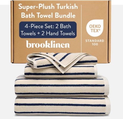 Picture of Brooklinen Super-Plush Bath Towel and Hand Towel Set - 2 Bath Towels, 2 Hand Towels - 770 GSM, Highly Absorbent, 100% Turkish Cotton, Perfect Bath Towel Set for Home & Bathroom (Striped Abyss)