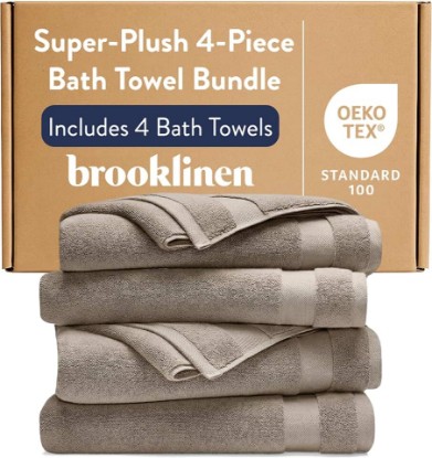 Picture of Brooklinen Super-Plush Turkish Cotton Bath Towels - Set of 4 - Cotton, 820 GSM, Highly Absorbent, Machine Washable, Perfect for Home & Bathroom (30" x 58", Driftwood)