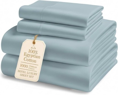 Picture of LANE LINEN 1000 Thread Count 100% Egyptian Cotton King Size Sheets – Silky Sateen Weave, Naturally Cooling & Durable, Ultra-Soft Luxury You Can Feel,15" Deep Pocket King Sheet Set – French Blue