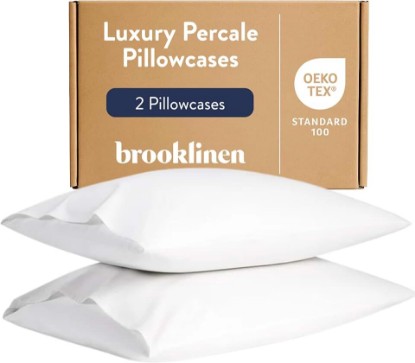 Picture of Brooklinen Luxury Percale Pillowcase Set of 2 – 100% Cotton Pillow Cases Breathable Weave, Machine Washable - Durable & Soft Pillowcases for Everyday Comfort, Pillow Covers for Standard Size (White)