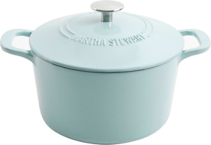 Picture of Martha Stewart Gatwick 7-Quart Enamel Cast Iron Dutch Oven – Martha Blue – Durable Heavy-Duty Dutch Oven for Slow Cooking, Braising & Baking