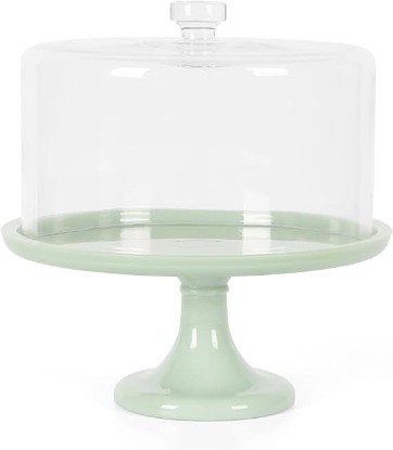 Picture of Martha Stewart Highbrook 10-Inch Jadeite Cake Stand with Glass Dome – Vintage-Style Pedestal Dessert Plate for Cakes (up to 8.5") and Pastries, Decorative Covered Serving Platter