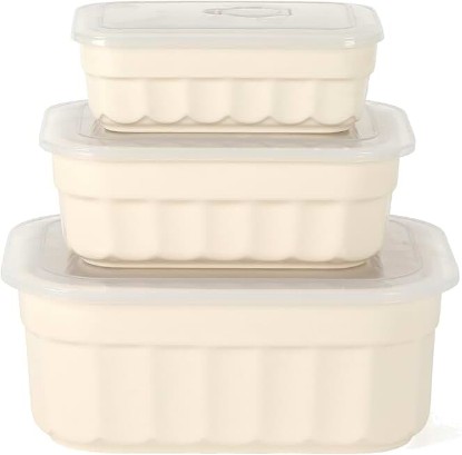 Picture of Martha Stewart Broadbrook 6 Piece Stoneware Meal Prep Container Set with Lids, Rectangular Food Storage & Bakewar |Oven, Refridgerator, Microwave, Dishwasher Safe