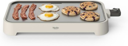 Picture of Martha Stewart 12” x 22” Electric Griddle, XL Ceramic Nonstick Flat Top Cooking Surface, Adjustable Temperature Dial, Drip Tray, Dishwasher Safe, 1500W Fast Even Heating, Pancakes & Eggs, Linen White