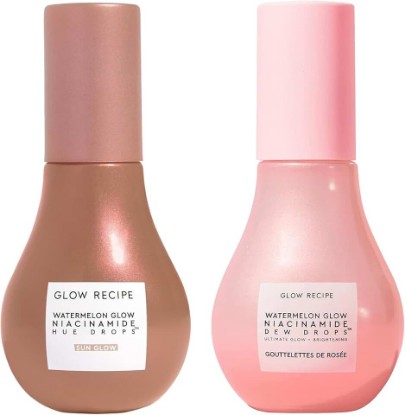 Picture of Glow Recipe Niacinamide Hue Drops Tinted Serum to Bronze, Brighten & Hydrate + Watermelon Facial Serum for Uneven Skin & Dark Spots (40ml/ea)