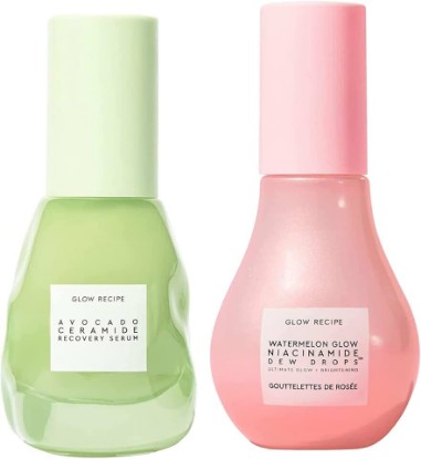 Picture of Glow Recipe Brighten + Soothe Duo - Watermelon Glow Niacinamide Dew Drops (40ml) Highlighting Serum + Avocado Ceramide Recovery Serum (30ml) to Reduce Look of Redness, Uneven Tone, and Dark Spots