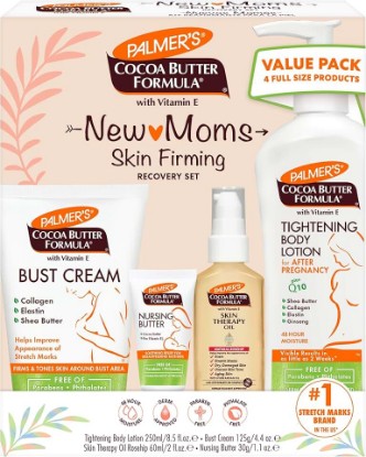 Picture of Palmer's Cocoa Butter Formula New Moms Skin Recovery Postpartum Essentials, Body Lotion (8.5 oz) + Nursing Butter (1.1 oz) + Bust Cream (4.4 oz) + Skin Therapy Oil (2 oz), Dermatologist Approved