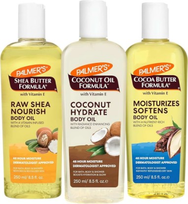 Picture of Palmer's Body Oil Variety Pack, Cocoa Butter, Coconut, and Shea, Dermatologist Approved, Instant Absorption, Bath, Body & Shower, 3 Pack (8.5 oz x 3)