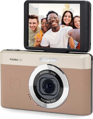 Picture of Kodak PIXPRO C1 Digital Camera, 13MP Compact Point & Shoot with 4X Digital Zoom, 26mm f/2.0 Wide Angle, 180 Degree Flip Screen, 1080p HD Video, Brown