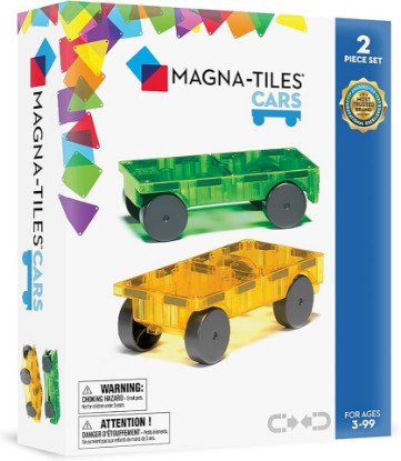 Picture of MAGNA-TILES Cars – Green & Yellow 2-Piece Magnetic Construction Set, The Original Magnetic Building Brand