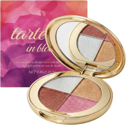 Picture of 4-Color Highlighter & Blush Palette, Shimmer Eyeshadow Makeup Kit, 2-in-1 Face Illuminator Powder with Mirror, Long-Lasting Diamond Glow Texture, Portable Travel Size for Natural Radiance (Gold)
