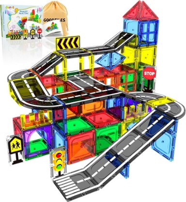 Picture of Magnetic Tiles - Road Set, Magnetic Building Blocks, Preschool Montessori Toys Gift for 3+ Year Old Boys and Girls, Sensory Christmas Toys for Kids Aged 3-5 and 4-8, Ideas for Toddler with Autism