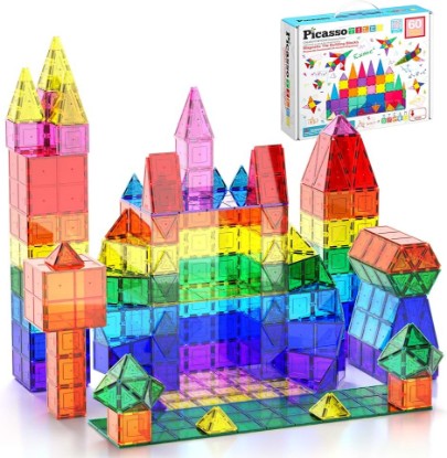 Picture of PicassoTiles 60 Piece Set 60pcs Magnet Building Tiles Clear Magnetic 3D Blocks Construction Playboards - Creativity Beyond Imagination, Inspirational, Recreational, Educational, Conventional