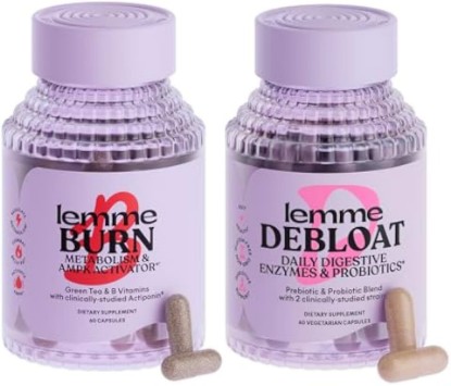 Picture of Lemme Burn & Debloat Capsule Bundle - Metabolism & Fat Burning + Debloat Capsules for Bloating & Gas Relief, Probiotics & Prebiotics - Gluten Free, Non-GMO - 60 Ct. Each