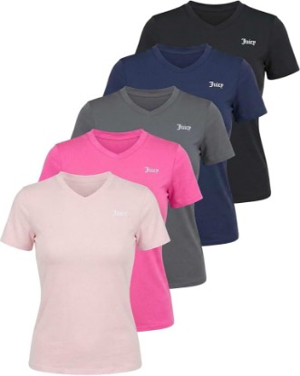 Picture of Juicy Couture Women's Short Sleeve V-Neck Athletic T-Shirts – Workout, Fitness, Yoga, Pilates, Gym Activewear