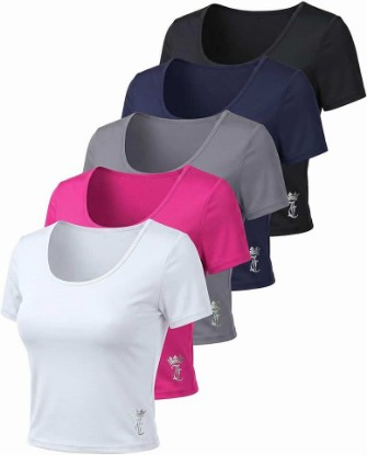 Picture of Juicy Couture Women’s Dry Fit Crop Top Short Sleeve Scoop Neck Athletic Workout Gym Yoga Pilates Active Cropped Tee Shirt