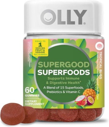 Picture of OLLY Supergood Superfoods Gummies, Supports Immune System & Digestive Health,* 15 Superfoods, Prebiotics, Vitamin C, Tropical Bliss Flavor, 20 Day Supply - 60 Count