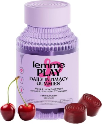 Picture of Lemme Play Daily Intimacy Gummies for Women and Men w/Clinically-Studied S7 Nitric Oxide Complex for Healthy Blood Flow, Maca Root, Goat Weed - Cherry Flavored (60 Count)
