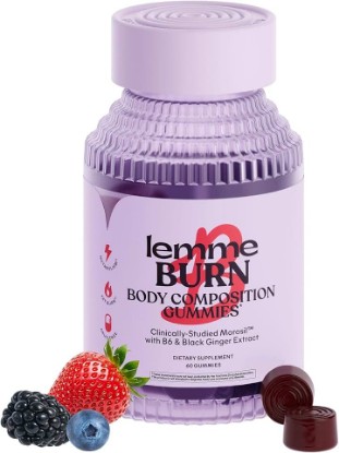 Picture of Lemme Burn Belly Fat & Metabolism Gummies for Women & Men with Clinically Studied Morosil, Black Ginger, B6, B12, Chromium, Vegan, Gluten-Free, Berry Flavor (60 Count)