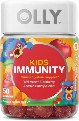Picture of OLLY Kids Immunity Gummy, Immune Support, Wellmune, Elderberry, Vitamin C, Zinc, Chewable Supplement, Cherry - 50 Count