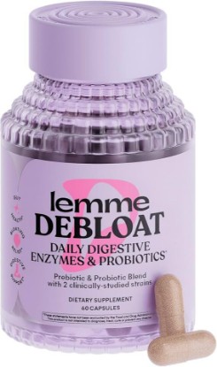 Picture of Lemme Debloat 3-in-1 Prebiotic, Probiotic & Digestive Enzyme Capsules for Bloating & Gas Relief - 2 Clinically Studied Probiotics w/5 Digestive Enzymes to Improve Digestion, Women & Men, (60 Count)