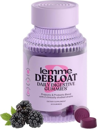 Picture of Lemme Debloat - Digestive & Gut Health Gummies with 2 Clinically Studied Probiotics & Prebiotic, Vegetarian, Gluten Free, Non GMO, BlackBerry Flavor (60 Count)