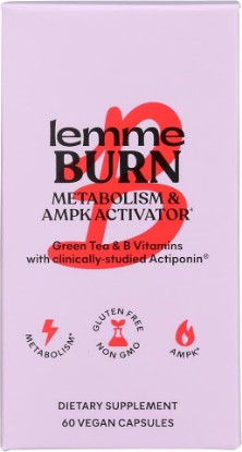 Picture of Lemme Burn - Metabolism, Belly Fat Burning + AMPK Activating Supplement for Men & Women w/Clinically Studied Actiponin Gynostemma, Green Tea Extract, Vitamins B6 & B12 - Gluten Free, 60 Count