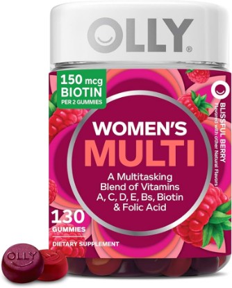 Picture of OLLY Women's Multivitamin Gummy, Women's Overall Wellness,* Vitamins A, C, D, E, Biotin, Folic Acid, Adult Chewable Supplement, Berry Flavored, 65 Day Supply - 130 Count