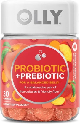 Picture of OLLY Probiotic + Prebiotic Gummy, 500 Million Cfus, Fos, Adult Chewable Supplement For Men And Women, Peach Flavored, 30 Day Supply - 30 Count