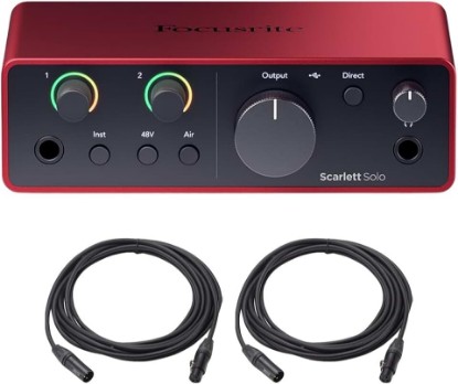 Picture of Focusrite Scarlett Solo 4th Gen Audio Interface AMS-SCARLETT-SOLO-4G Bundle with 2x OnStage MC-20 Production-Grade 20ft XLR to XLR Microphone Cable