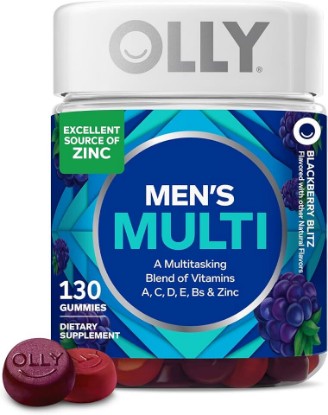 Picture of OLLY Men's Multi Gummies, Supports Overall Wellness,* Vitamins A, C, D, E, Bs & Zinc, BlackBerry Blitz Flavored, 65 Day Supply - 130 Count