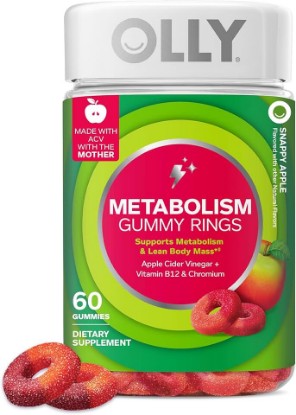 Picture of OLLY Metabolism Gummy Rings, Metabolism and Cellular Energy Chewable Supplement,* Apple Cider Vinegar, Vitamin B12, Chromium Picolinate, Apple Flavored, 60 Day Supply - 60 Count