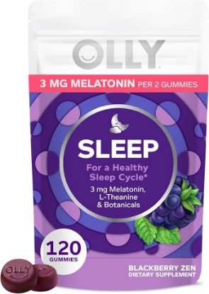 Picture of OLLY Sleep Gummy, Sleep Support Supplement,* 3 mg Melatonin, L-Theanine, Chamomile and Lemon Balm Extracts, BlackBerry Zen Flavor, 60 Day Supply - 120 Count