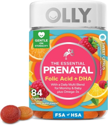 Picture of OLLY Prenatal Multivitamin Gummy, Daily Multi Blend for Mommy & Baby, Folic Acid, Omega 3 DHA, Vitamins A & D, Sweet Citrus Flavored, 42 Day Supply - 84 Count